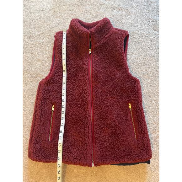 J. Crew Womens Full Zip Teddy Sherpa Vest Size XS Maroon Zip Pockets Lined Fall - Picture 8 of 8